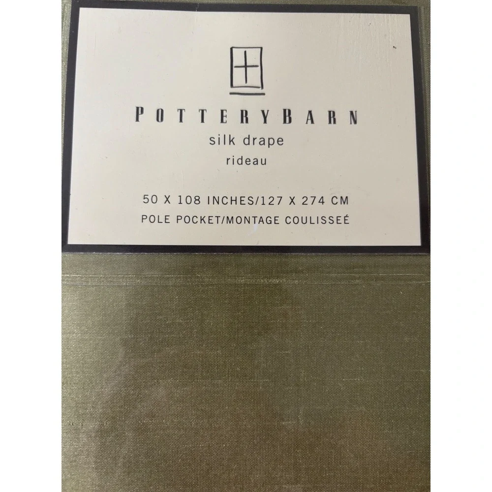 Pottery Barn Silk Dupioni Drape Sage Green 50x108 Pole Pocket Curtain Panel‎ NEW